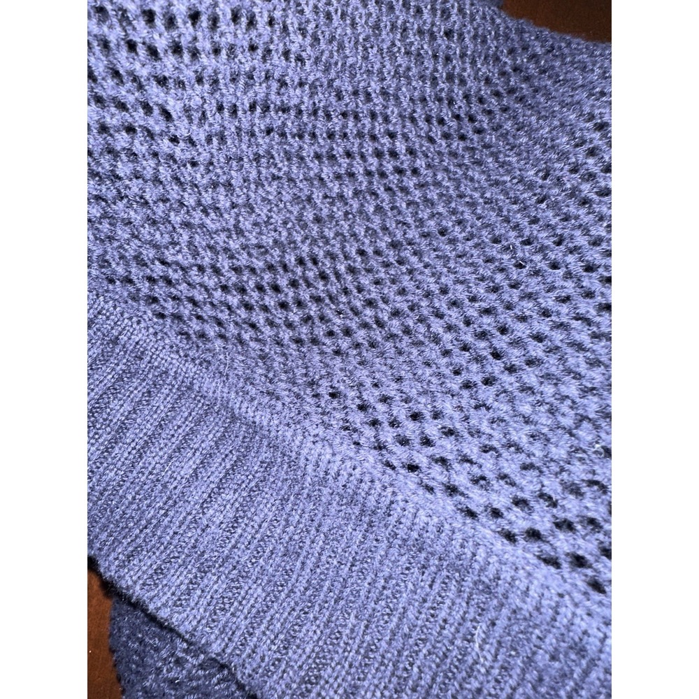 TALBOTS Navy Honeycomb/mesh knit & Ribbed Trim Open Front; Size‎ Medium - Picture 4 of 5